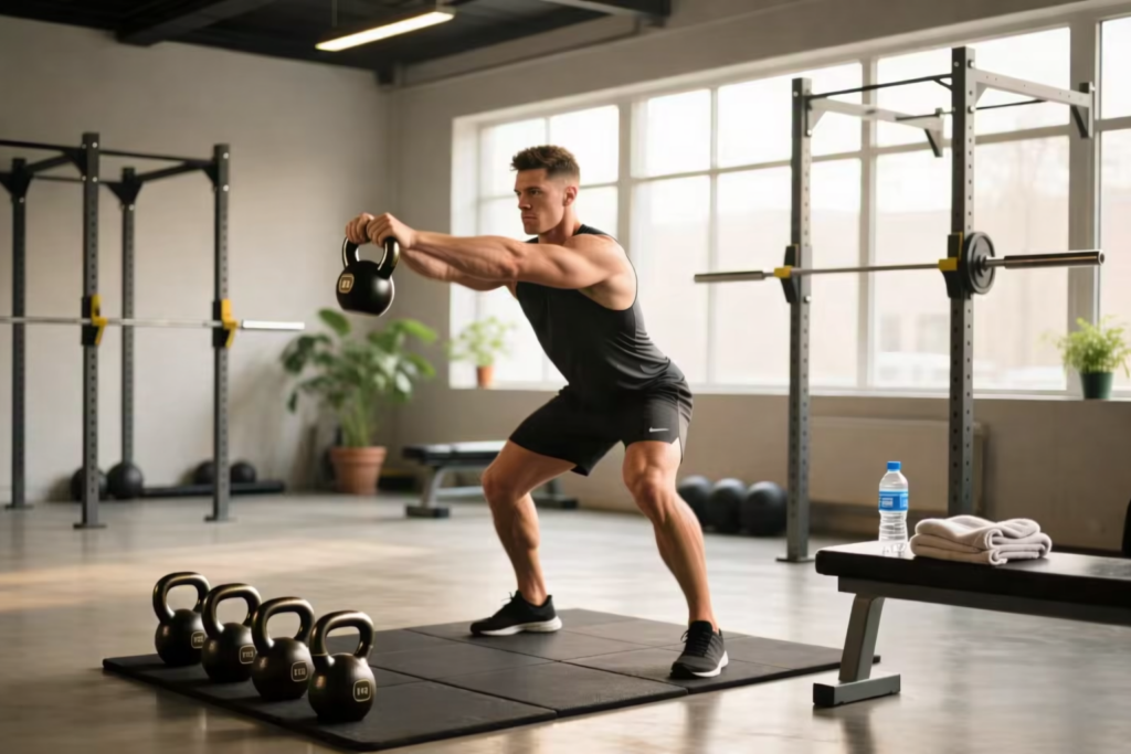 Gym workout in natural light