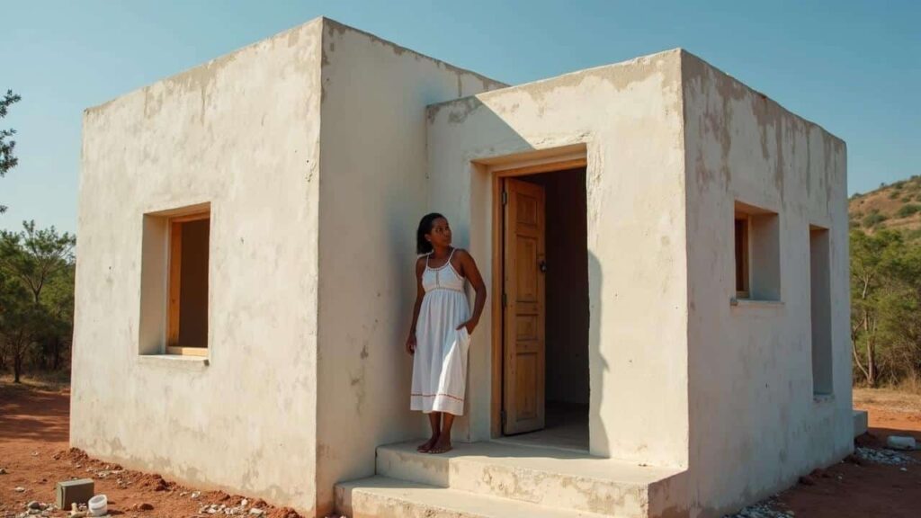A woman builds a house alone, without bricks or concrete, using only polystyrene foam blocks, plaster, and simple structural reinforcement. Resistant to rain, intense sun, and humidity, she challenges traditional construction methods with a lightweight and inexpensive solution.