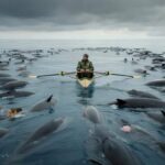 Extraordinary ocean encounter : nearly a thousand whales surround a lone rower
