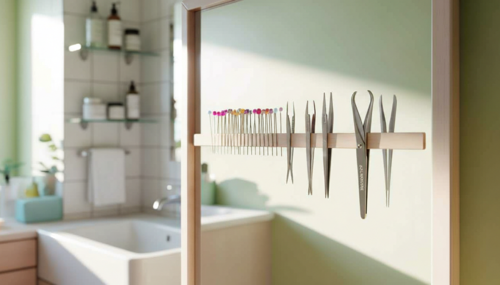 magnetic strip inside a bathroom
