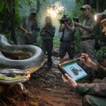 Field biologists confirm the discovery of a record breaking snake specimen during a controlled survey in remote terrain