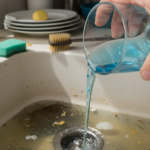 No vinegar and no baking soda: pour half a glass and the drain cleans itself